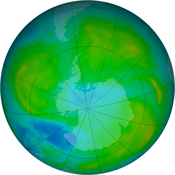 Antarctic ozone map for 19 January 1984